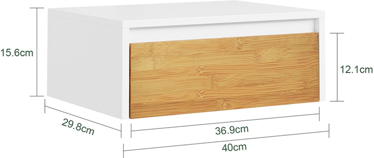 Table de chevet suspendue SoBuy avec éclairage LED - 1 tiroir - Blanc - 29 x 40 x 15 cm