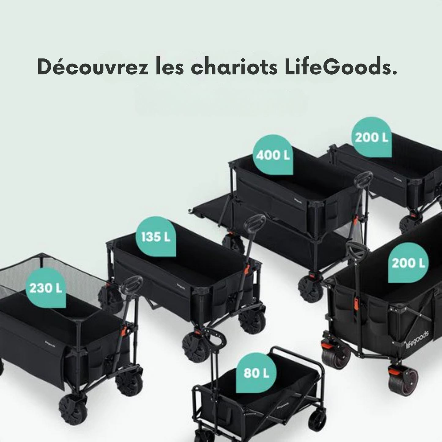 Chariot à roulettes LifeGoods - Compact - Polyester - 80 L/ 80 kg – Noir