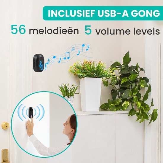 Sonnette vidéo avec caméra - avec gong et carte SD de 128 Go - sans fil - sonnette intelligente - avec application - noir - de Saaf