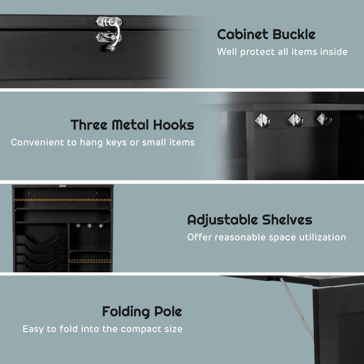 Table murale pliable Coast - Noir - 60 x 15 x 76 cm - MDF