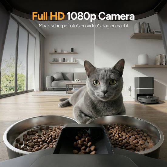 Viervoeter Feed Pro Dual - Mangeoire automatique 7 L - Caméra HD et audio - Chat et chien - Distributeur automatique de nourriture avec application - Noir