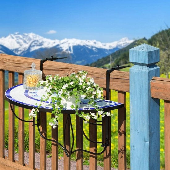 Table de balcon mosaïque pliante - env. 76 x 65 x 57,5 cm - Tectake - 402766 - blanc/bleu
