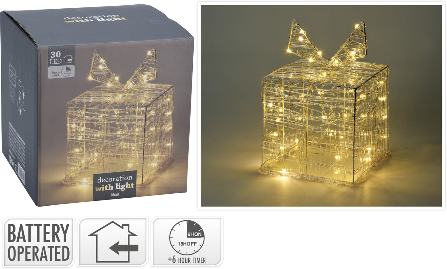 Boîtes cadeaux lumineuses - Décoration de Noël - 30 LED - hauteur 15cm