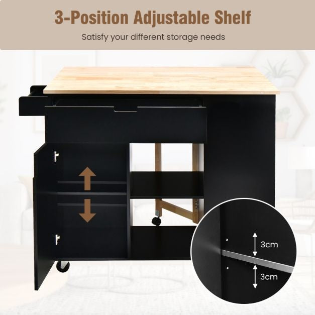 Coast Kitchen trolley chariot de service sur roulettes - Chariot pour îlot de cuisine - 124 x 43 x 92 cm - Noir