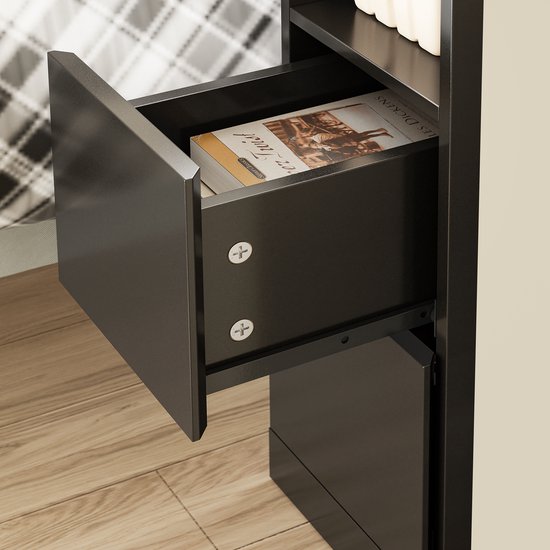 Table de chevet SoBuy Smal, table d'appoint fine avec 2 tiroirs et un compartiment ouvert, pour le salon, la chambre ou le bureau, 20 x 35 x 60 cm, noir, FBT149-SCH