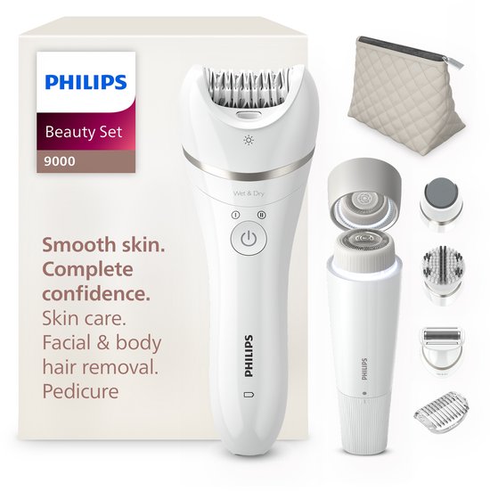 Philips Beautyset 9000 – Épilateur complet, épilateur pour le visage et appareil de pédicure pour une peau lisse - BRE770/92