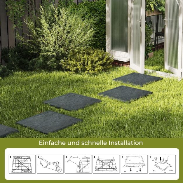 Coast Stepping Stones Grey - Lot de 8 dalles de jardin avec 32 piquets de sol - 39.5 x 39.5 cm