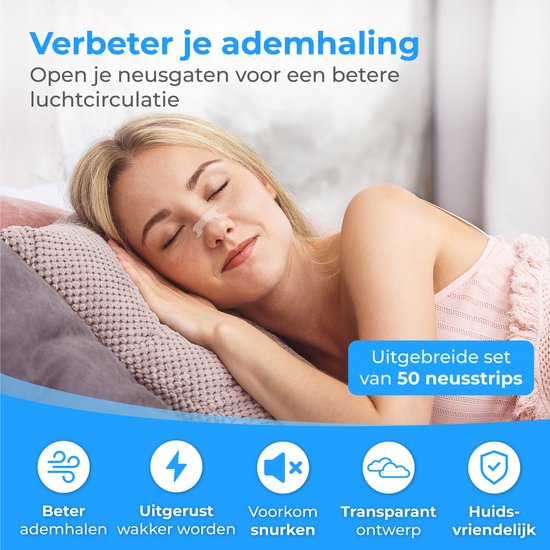 Nuvance - Bandelettes nasales 50 pièces - Pansements nasaux - Transparent - Pansements anti-ronflement pour une bonne nuit de sommeil - Écarteur nasal - Stop au ronflement