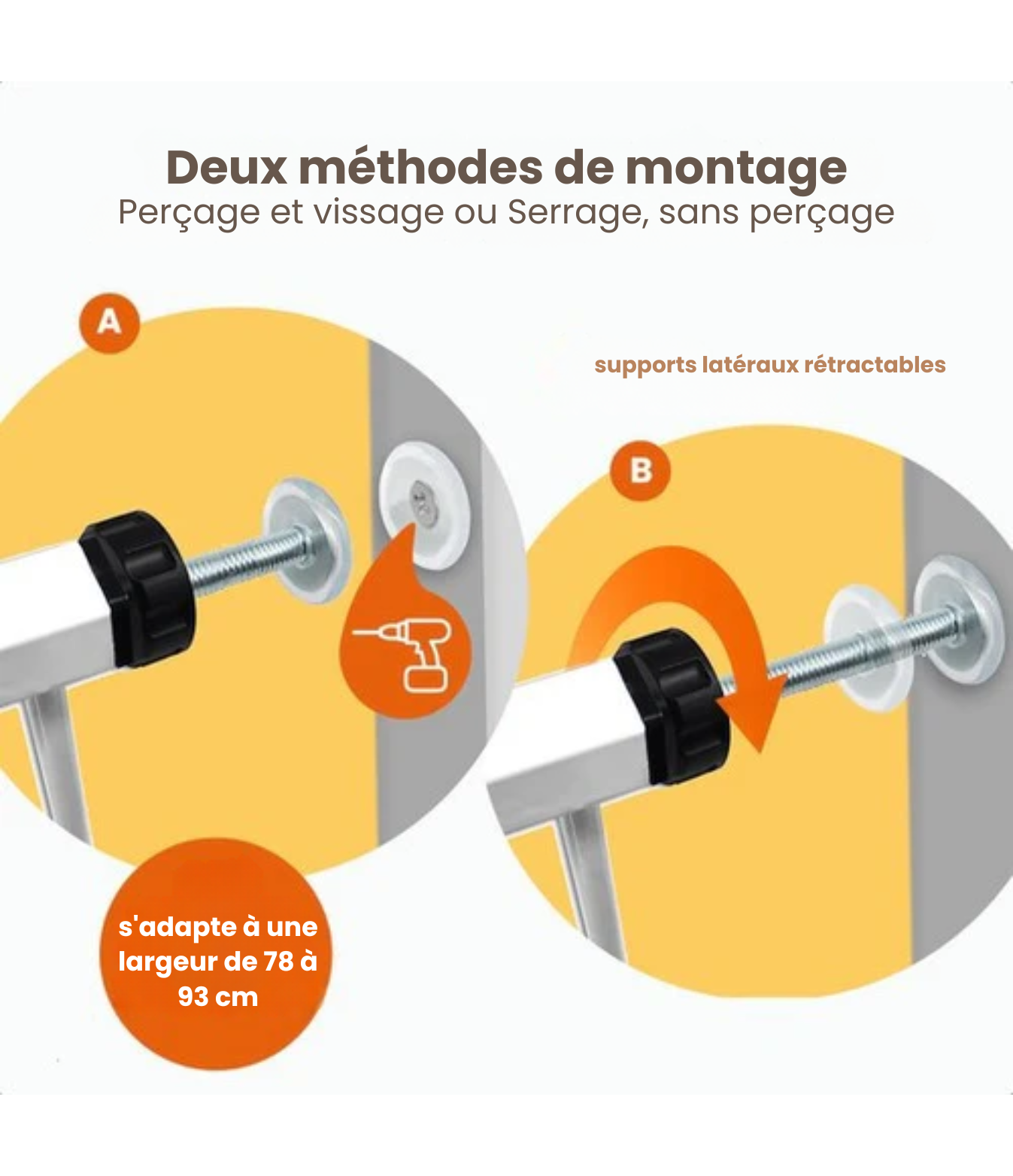 Barrière de sécurité enfant - Goliving - Fixation par pression - Metal - 78 à 93 cm - Blanc