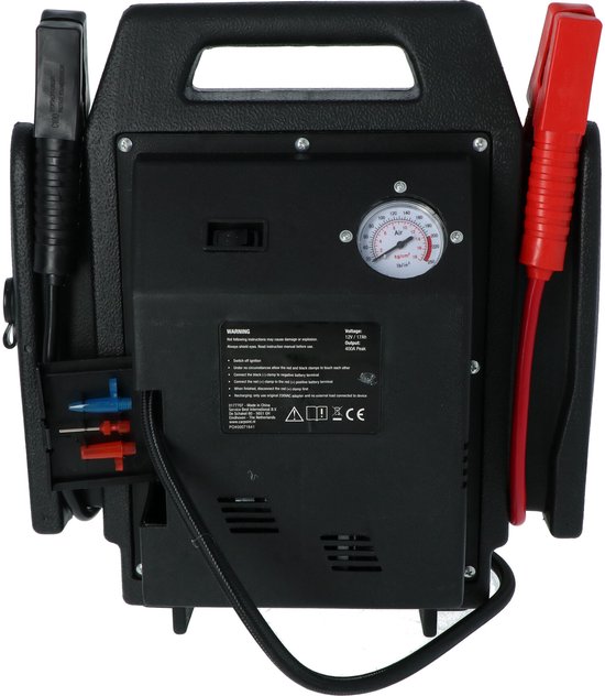 Carpoint Jumpstarter - 12 Volt - Avec compresseur d'air - Puissance de pointe 400A - Chargement avec adaptateur 230 Volt ou 12 Volt - Pression maximale du compresseur 18 BAR/260 PSI - Eclairage LED intégré - Dimensions 365x345x175mm