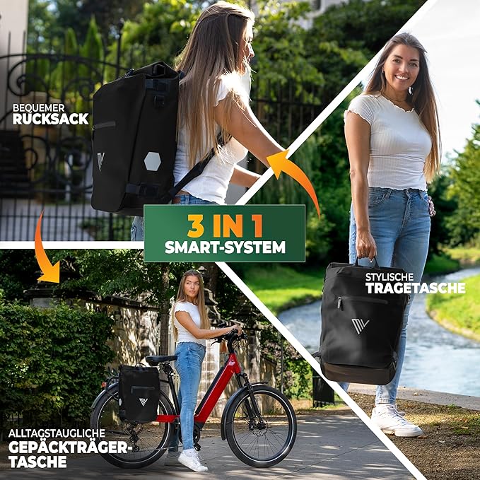 MIVELO Pannier - Sac à dos et sac à bandoulière 3-en-1 - Étanche - 20 litres - Noir