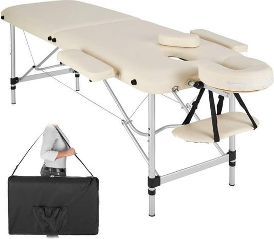 tectake® - table de massage en aluminium 2 zones, table de massage 4cm matelas, table de massage pliante, table de massage en aluminium réglable en hauteur, table de massage portable avec accessoires, appui-tête en aluminium, accoudoir et sac de transport