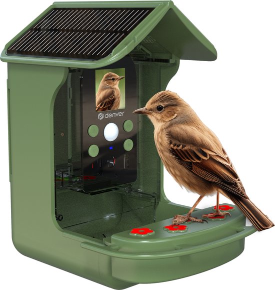Nichoir avec caméra intégrée - Denver -  Full HD - 12MP - Photo et Video - Mangeoire d'oiseaux - Angle de vue de 100 degrés - BFC1200 - Vert