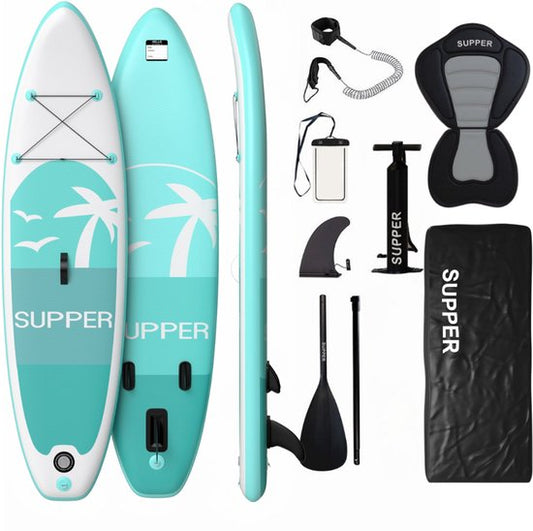Supper Sup Board XL - Max. 220KG - Gonflable - Planche à pagaie - Étui étanche pour téléphone portable - Pompe - Aileron - Leash - Sac de transport - 335 x 81 cm - Turquoise