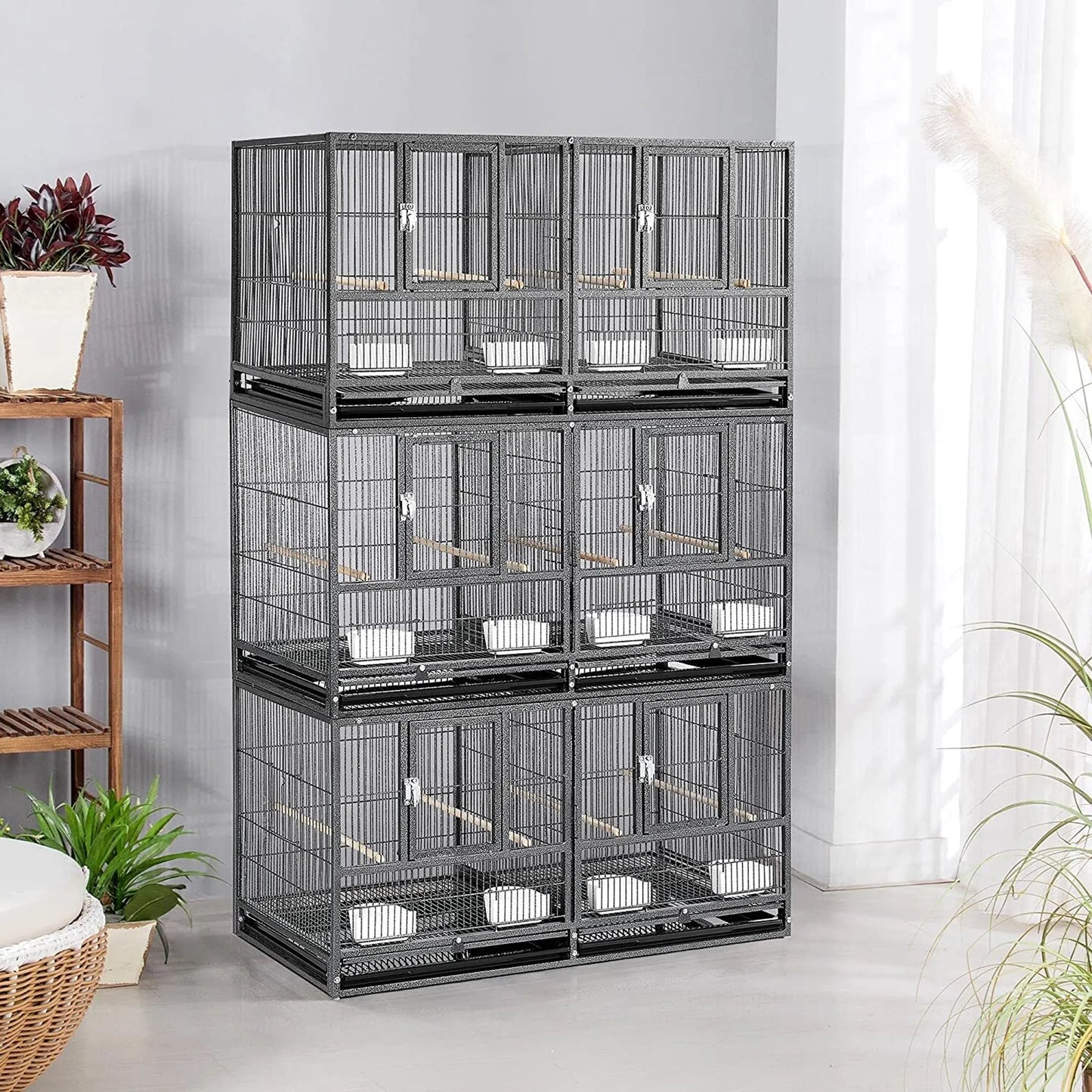Yaheetech Bird Cage With Partition - With 1 cm Bar Spacing And 4 Feeders And Removable Bottom Drawer - For Parakeets And Canaries - Black Powder-Coated Metal - 95,5 x 45,5 x 105 cm