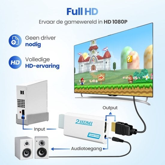 Garpex® Adaptateur HDMI pour connexion Wii - Convient exclusivement à la Nintendo Wii + Câble HDMI de 1,5 m inclus - Full HD 1080p - Convertisseur audio-vidéo adapté à la Wii