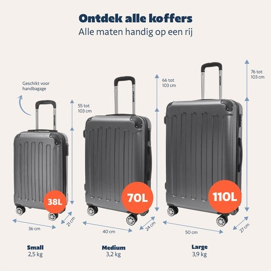 TRVLMORE Bagage à main Valise à roulettes - Serrure à chiffres - 54x36x20cm - 38L - Gris foncé