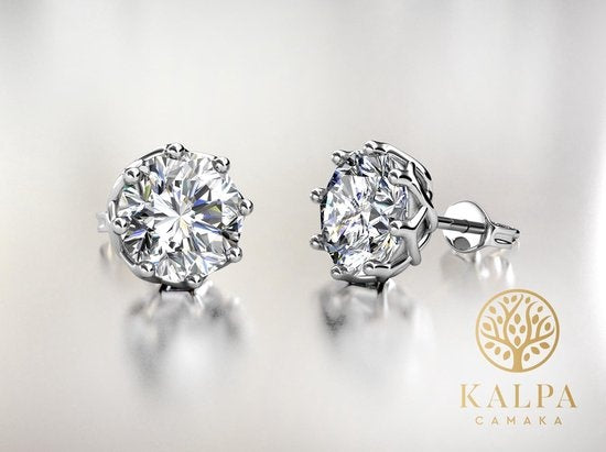 Yolora Boucles d'oreilles pour femmes - Cristaux ronds Kalpa Camaka - Argent - Plaqué or blanc 18K - Boucles d'oreilles pour femmes - Clous d'oreilles - Bijoux - Boîte cadeau de luxe - Boîte cadeau - Boîte cadeau - Bel emballage cadeau - Cadeau de fête de