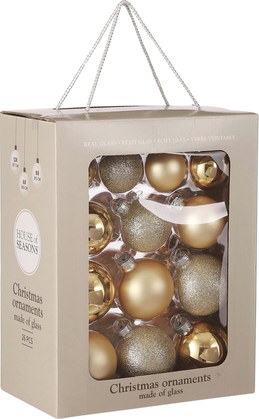 Set de boules de Noël House of Seasons - 26 pièces - Ø7 cm - Verre - Champagne
