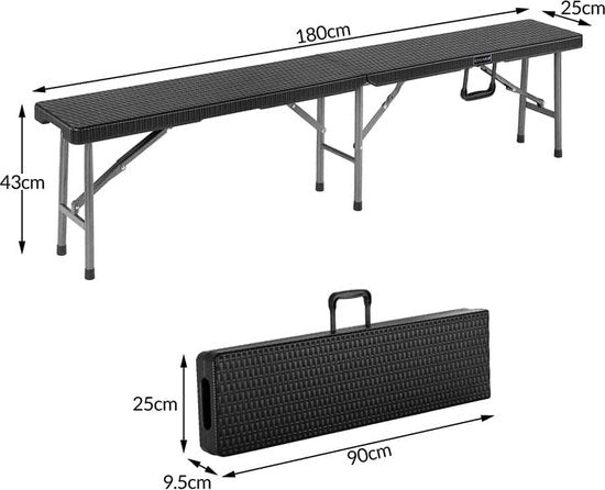 Banc de jardin pliable Casaria - 2 pièces avec poignée de transport -180 cm Noir