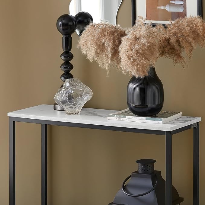 SoBuy Table console - Plateau blanc - Cadre métal noir - 80x75x30cm - Industriel - FSB29-SCH