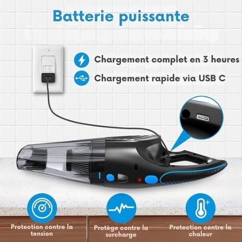 Aspirateur sans fil Strex, Aspirateur eau et poussière, 3 accessoires, 14000PA, Filtre HEPA, Eclairage LED, Extra puissant