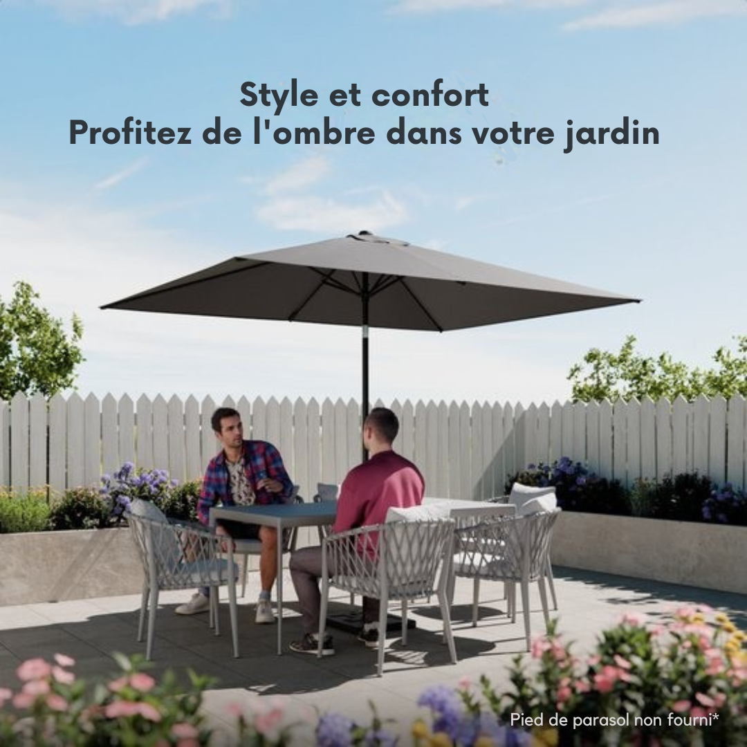 LifeGoods Parasol - Jardin - 200x300cm - 30° inclinable - Imperméable - UPF50+ - Gris foncé