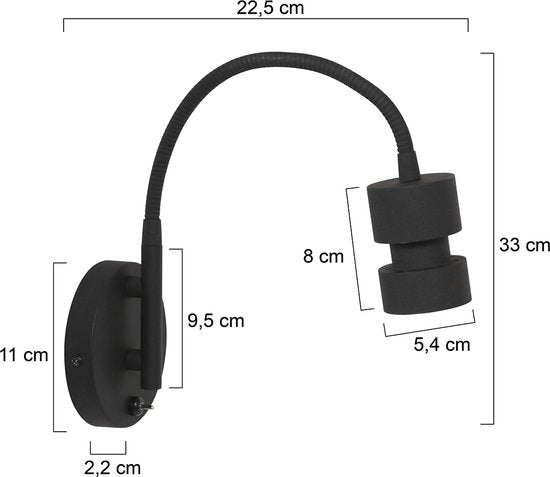 Applique murale Natasja LED 3094ZW noire - Orientable et inclinable, ampoule GU10 incluse, en plastique et métal - Steinhauer