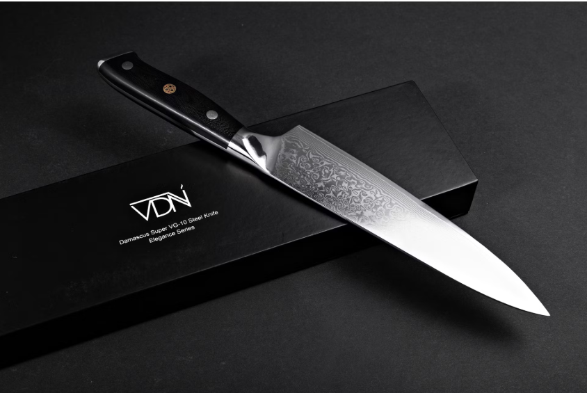 Couteau de chef VDN Elegance Damask 21 cm - manche noir, acier inoxydable