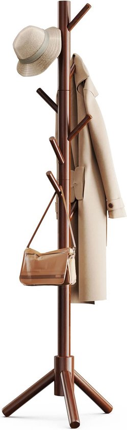 Bayt Porte-manteau - Porte-manteau sur pied - Porte-manteau en bois - Porte-manteau - 8 crochets - 175 cm - Marron