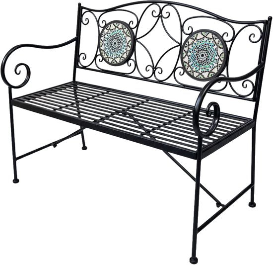 Banc de jardin AXI Margot Mosaïque multicolore – Banc de jardin en métal – 107 x 54 x 92 cm – Banc de jardin pour 2 personnes – Aspect mosaïque – Incrusté de carreaux de céramique – Pour le jardin, la terrasse et le balcon