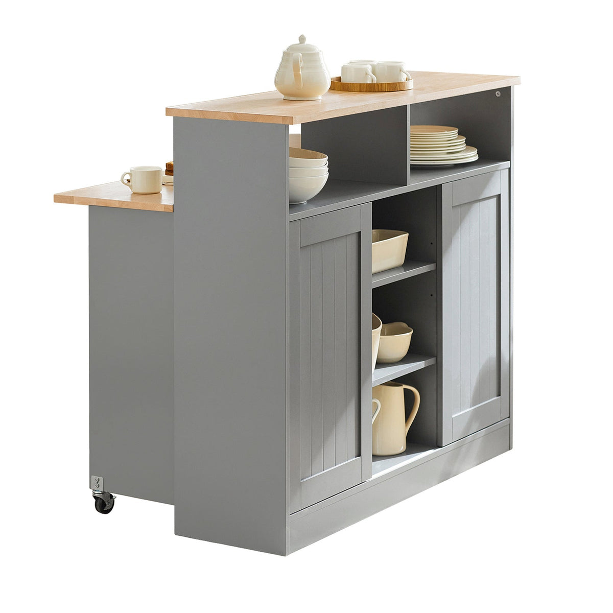 SoBuy FSB36-HG Meuble de rangement avec portes coulissantes et plan de travail extractible - 110x68x97 cm - Gris clair