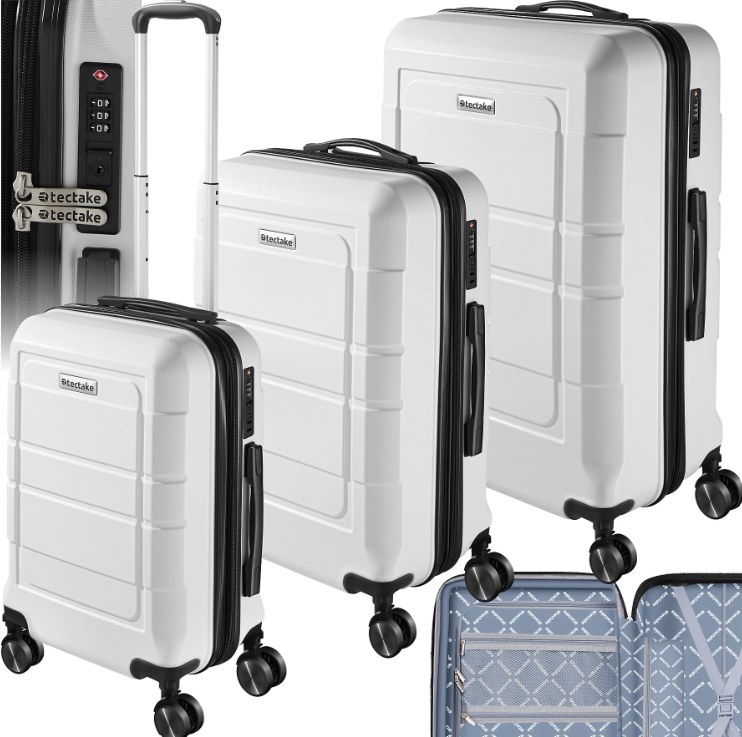 Ensemble de valises Tectake Brice, 3 pièces – L, M et S – ABS – Roulettes à 360° – Cadenas TSA – Blanc