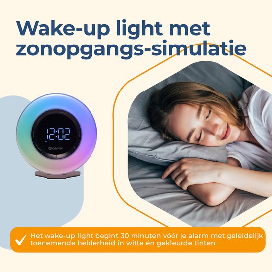 Denver Wake Up Light - Radio-réveil FM - Snooze - Réveil lumineux - Bruit blanc - CRL342