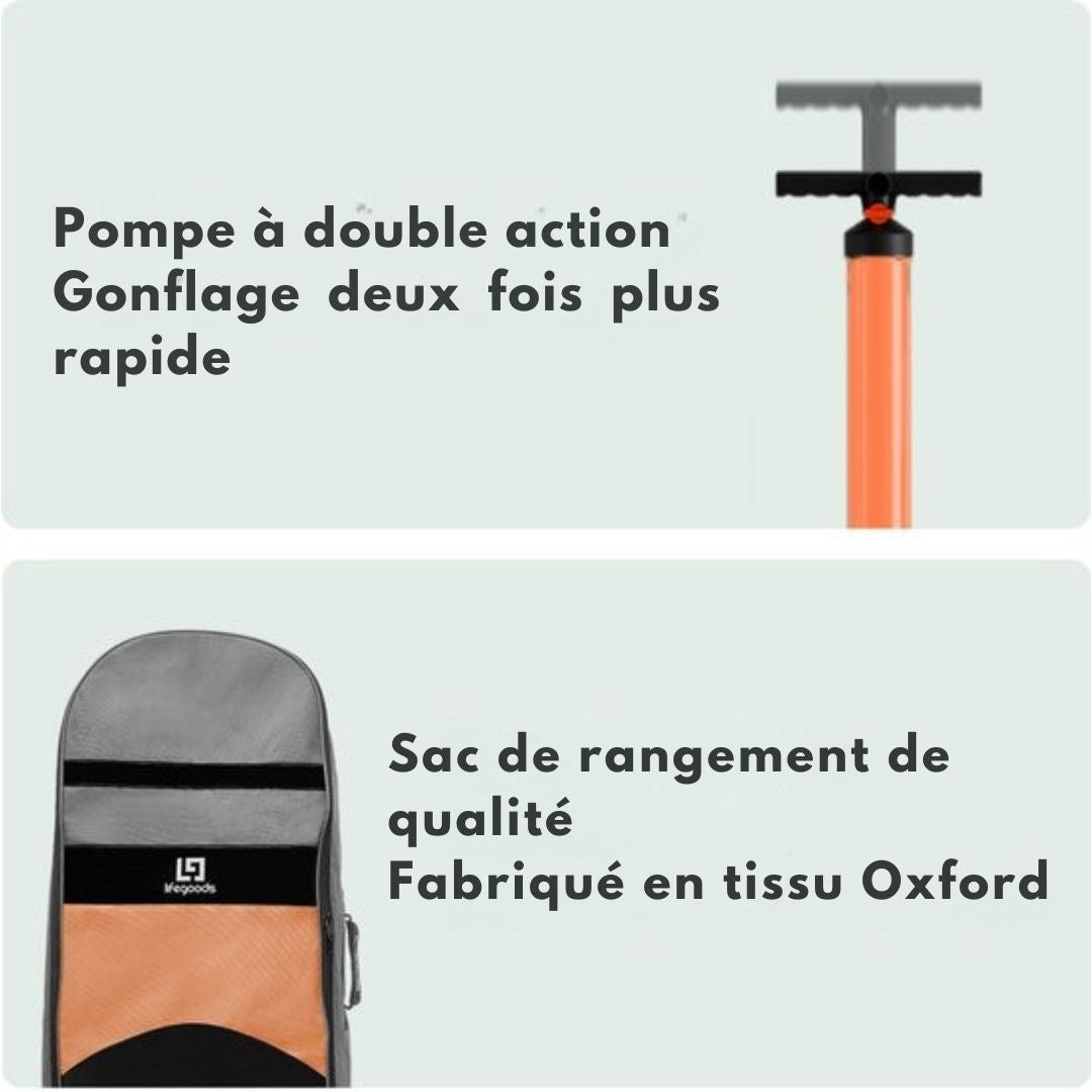 Paddle gonflable  LifeGoods - Max. 135KG - 320x81cm - Blanc/Orange