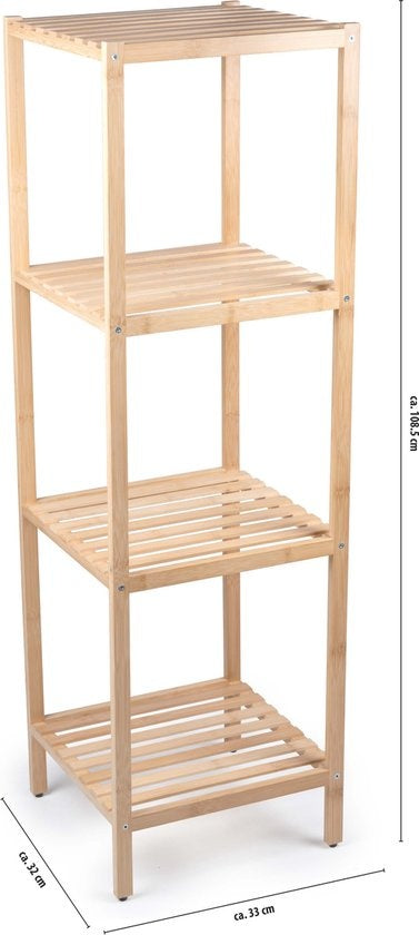 alpina Etagère de salle de bain 4 couches - Meuble de salle de bain - 32x33x108,5cm - Bambou