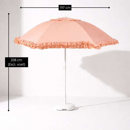 Mica Decorations : parasol inclinable à volants - Parasol à mât 238 x Ø 195 cm - Parasol de jardin ou de balcon - Polyester, acier - Pêche