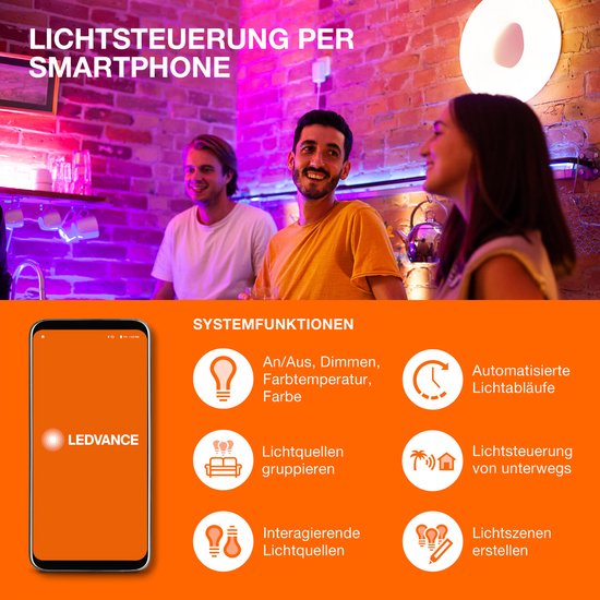 Plafonnier Ledvance Smart WiFi Orbis Frame – Ø 49,5 cm – Panneau LED 32 W avec fonction « Tunable White » et variateur d'intensité – Blanc