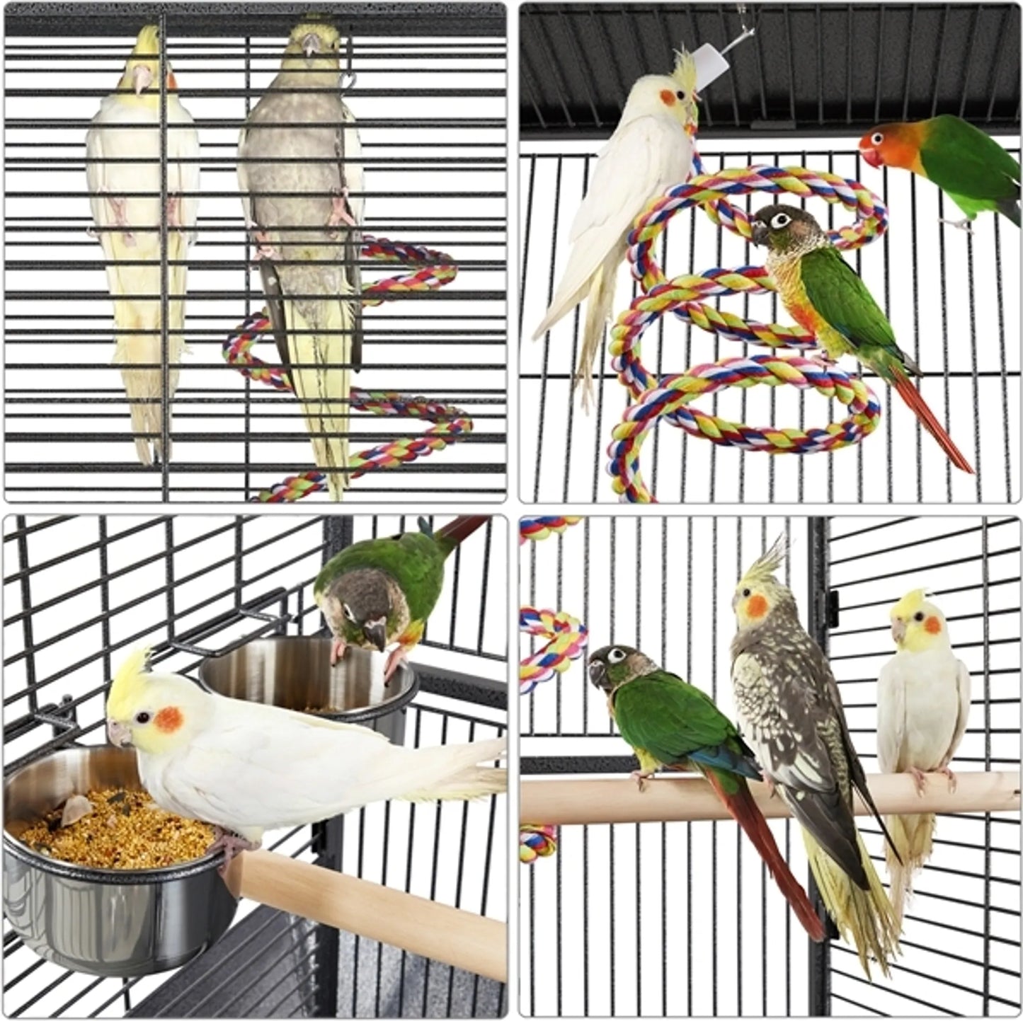 Yaheetech Cage pour perroquets avec plateau de jeu - équipée d'un collecteur de graines, de tiroirs à fumier extensibles et de portes d'alimentation - pour perruches et perroquets - Fer noir poudré - 65,5 x 65,5 x 156 cm