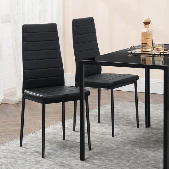 Chaise de salle à manger moderne Loja - 2 pièces - Noir - Cuir synthétique