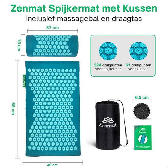 Zenmat Nail Mat with Cushion - Tapis d'acupression avec boule de massage et sac de transport - Shakti Massage - 66x40 cm - Bleu