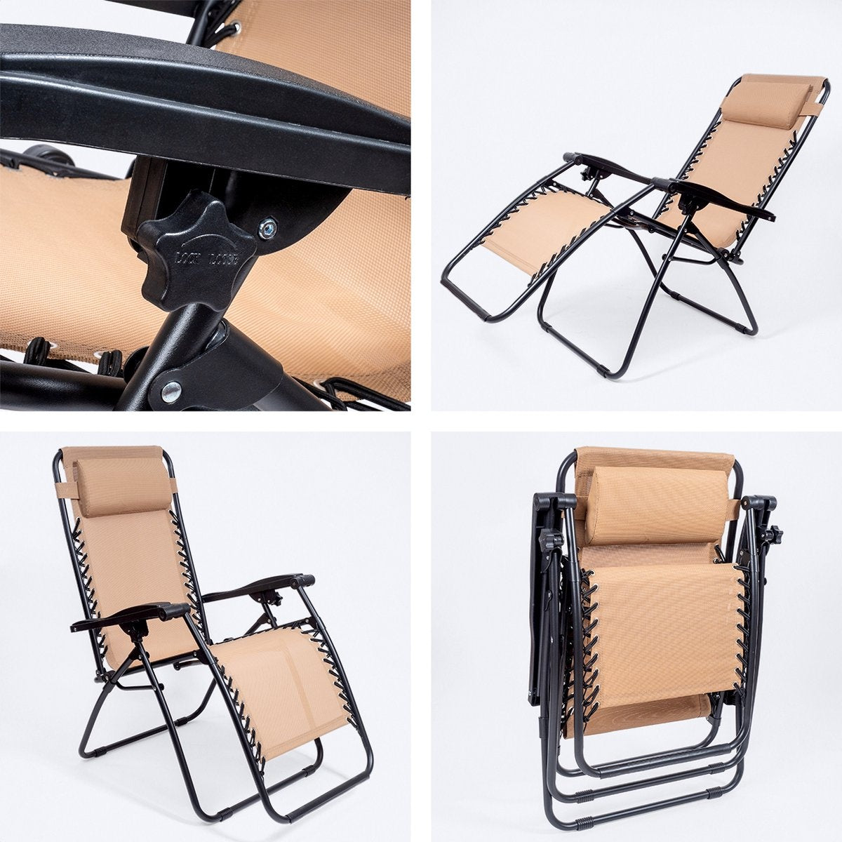 LifeGoods Chaises de jardin pliables - 2 pièces - 30°-90° réglable - métal - beige