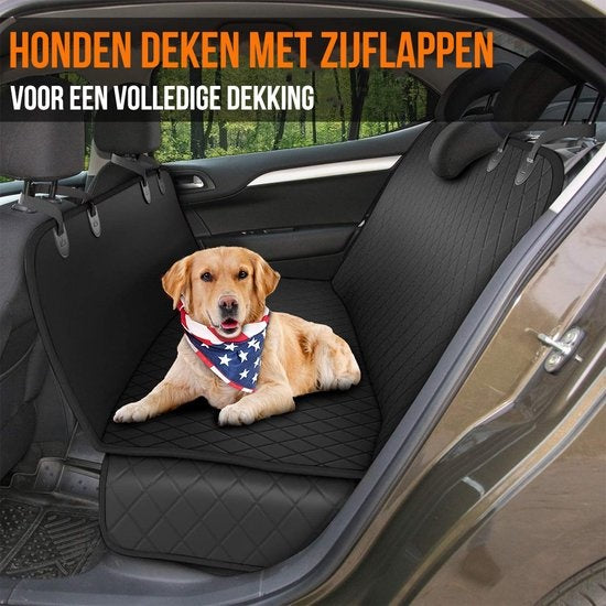 Strex Couverture pour chien Siège arrière et coffre de la voiture - 137 x 147 CM - Housse de protection - Tapis pour chien - Tapis de voiture Siège arrière - Laisse pour chien et sac de rangement inclus - NOIR