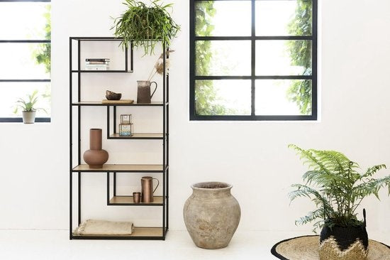 LIFA LIVING Armoire murale ouverte - Armoire de rangement - Bibliothèque - Industriel - Noir - Bois et métal - 82 x 34 x 175 cm