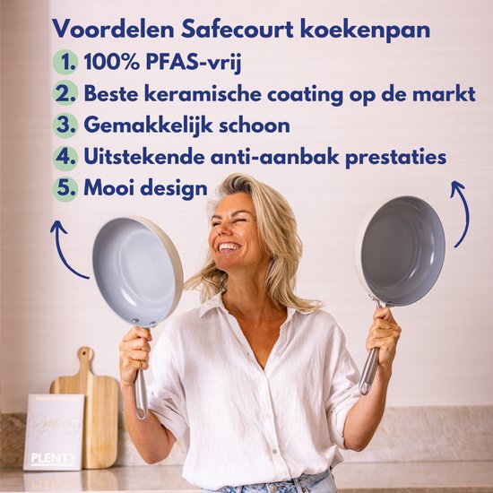 Safecourt Kitchen Poêle à frire en céramique - Ø 24 Poêle - Induction, électrique, céramique et gaz - Sans PFAS ni PTFE
