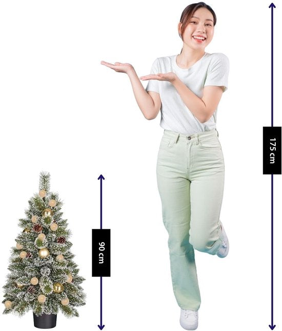 Black Box Trees Sapin de Noël artificiel Kaprun avec décorations H 90 x P 61 cm - Sapin artificiel en pot - Sapin de Noël artificiel d'intérieur - 120 branches - Vert