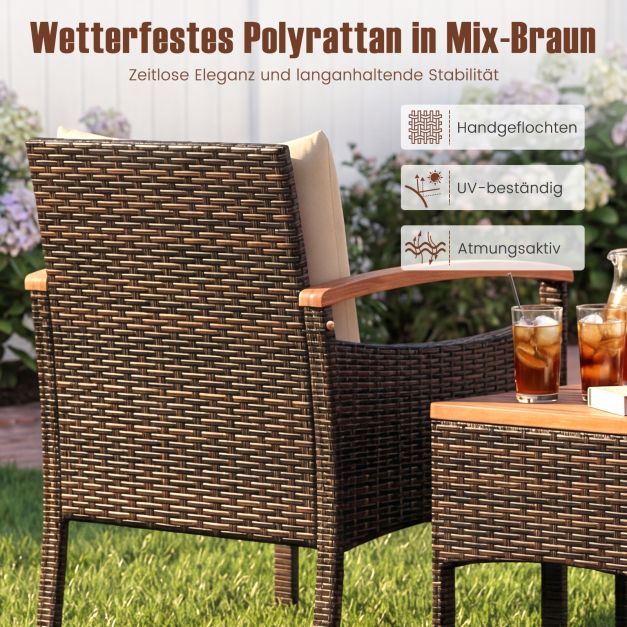 Ensemble de jardin Coast en rotin, 3 pièces – Chaises 60,5 x 60 x 73 cm – Marron