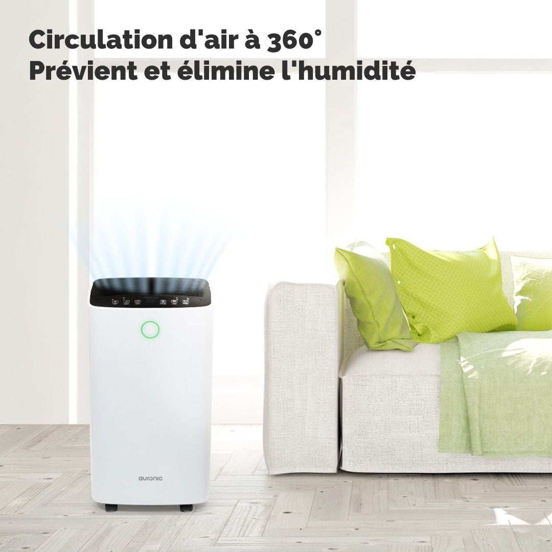 Déshumidificateur Auronic - 12 litres par jour - Fonction Lavage-Séchage - 185 W - 30,5 x 26,5 x 52 cm - Blanc