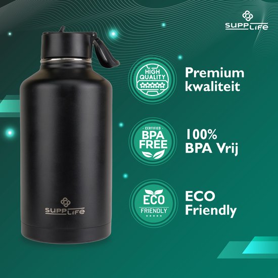 Bouteille isotherme Supplife Luxe en acier inoxydable, 2 litres - double paroi isolante - sans BPA et étanche