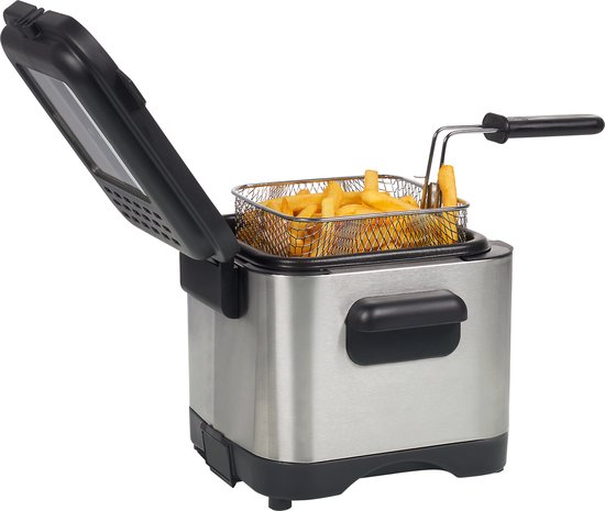 Princess Mini Fryer 182612 - 1,5 litre - Thermostat réglable - Filtre anti-odeurs - Fenêtre de visualisation - Compacte - Convient pour le camping - 1000W - acier inoxydable brossé
